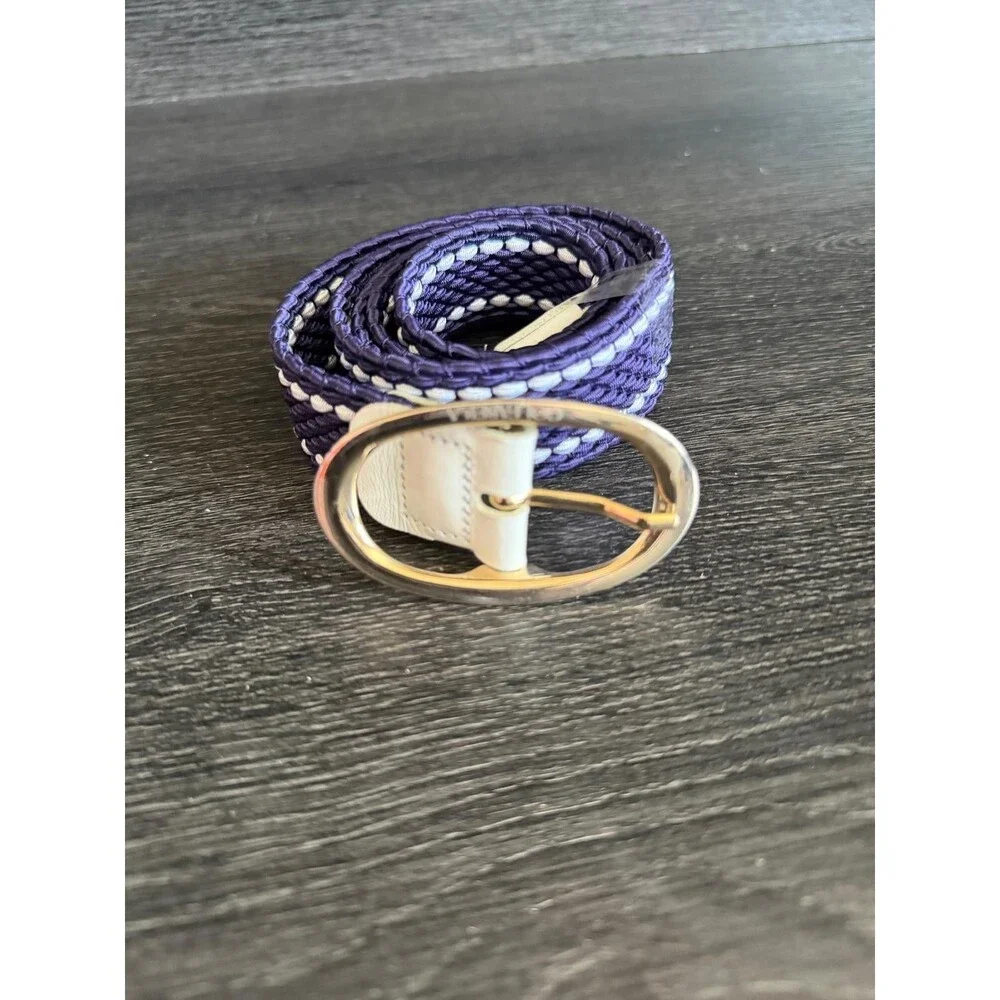 Golfabella Women Purple White Wovem Elastic Stretch Belt Gold Buckle L/XL Italy